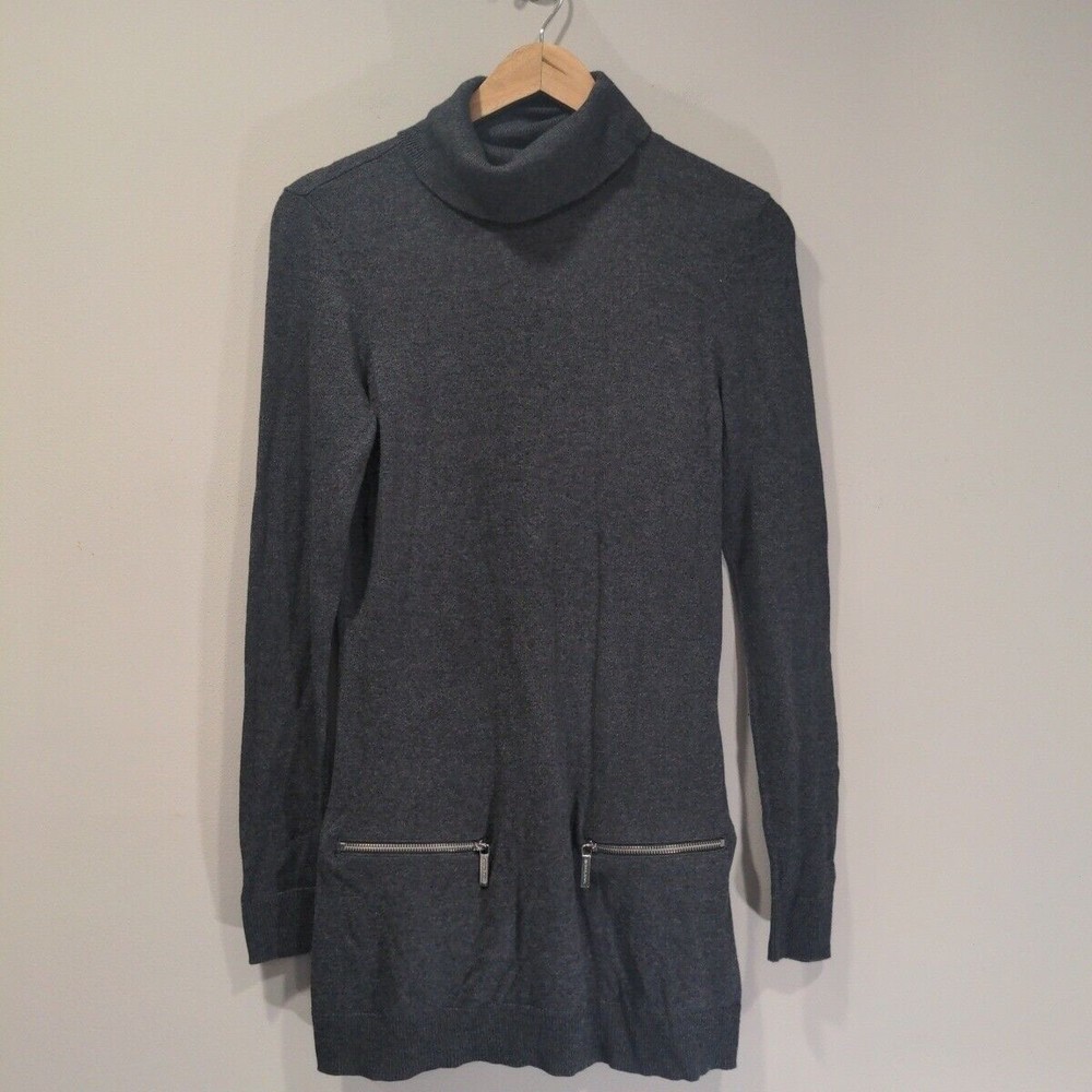 Michael Michael Kors Womens Turtleneck Tunic Sweater Size S Gray Zipper Detail